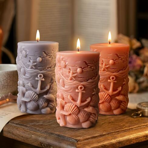 Ocean Theme Pillar Candle Mold Anchor Seashell Starfish Candle Silicone Molds for Candles Making Resin Casting Aromatherapy Candles Handmade Wax Home Decor in Saudi Arabia