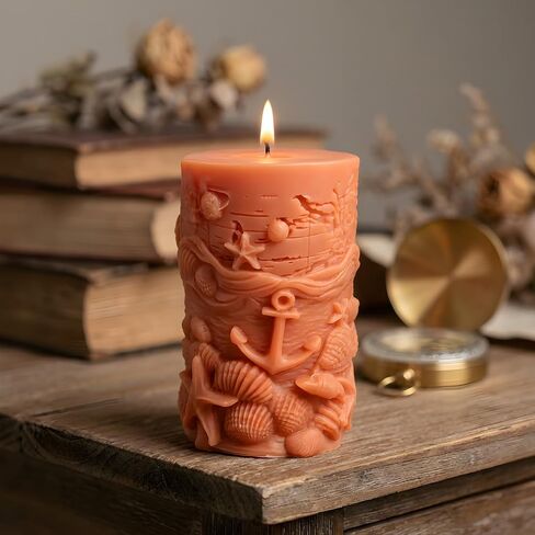 Ocean Theme Pillar Candle Mold Anchor Seashell Starfish Candle Silicone Molds for Candles Making Resin Casting Aromatherapy Candles Handmade Wax Home Decor in Saudi Arabia