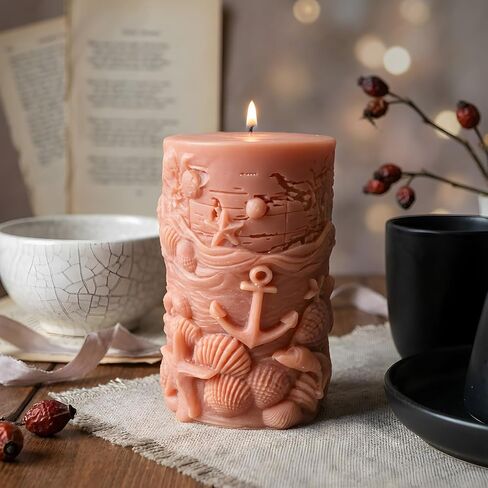 Ocean Theme Pillar Candle Mold Anchor Seashell Starfish Candle Silicone Molds for Candles Making Resin Casting Aromatherapy Candles Handmade Wax Home Decor in Saudi Arabia