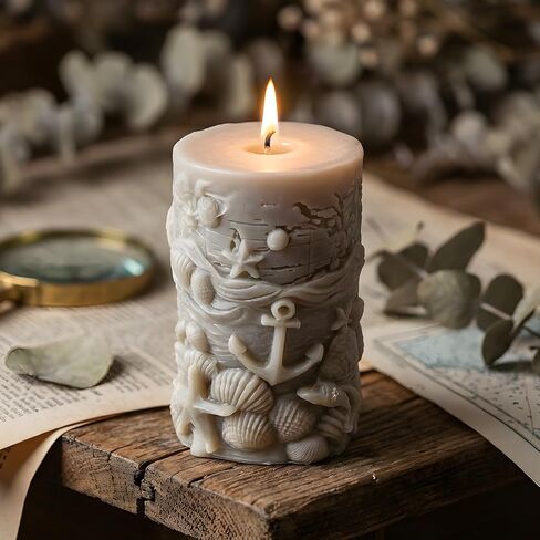 Ocean Theme Pillar Candle Mold Anchor Seashell Starfish Candle Silicone Molds for Candles Making Resin Casting Aromatherapy Candles Handmade Wax Home Decor in Saudi Arabia