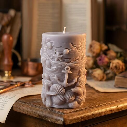 Ocean Theme Pillar Candle Mold Anchor Seashell Starfish Candle Silicone Molds for Candles Making Resin Casting Aromatherapy Candles Handmade Wax Home Decor in Saudi Arabia