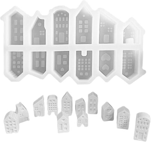 House Candle Mold, 12 Pieces 3D Silicone House Molds, House Candle Gypsum Silicone Mold, Reusable Molds for Crafts,Christmas Candle Making Molds in Saudi Arabia