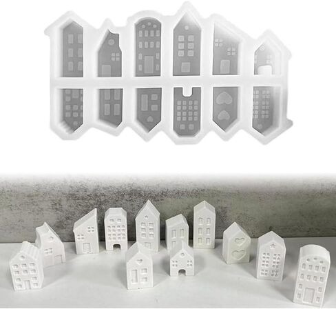 House Candle Mold, 12 Pieces 3D Silicone House Molds, House Candle Gypsum Silicone Mold, Reusable Molds for Crafts,Christmas Candle Making Molds in Saudi Arabia
