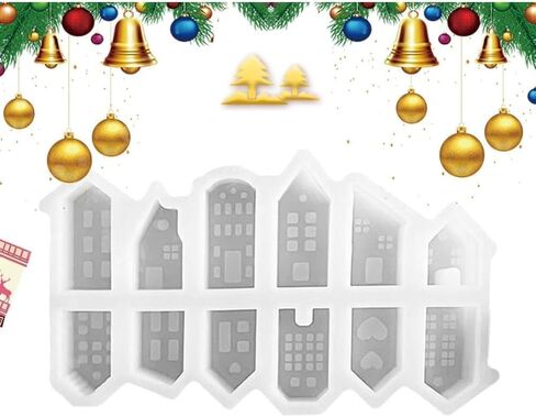 House Candle Mold, 12 Pieces 3D Silicone House Molds, House Candle Gypsum Silicone Mold, Reusable Molds for Crafts,Christmas Candle Making Molds in Saudi Arabia