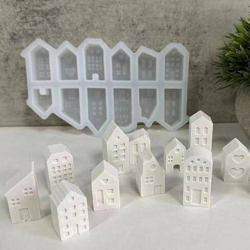 House Candle Mold, 12 Pieces 3D Silicone House Molds, House Candle Gypsum Silicone Mold, Reusable Molds for Crafts,Christmas Candle Making Molds in Saudi Arabia