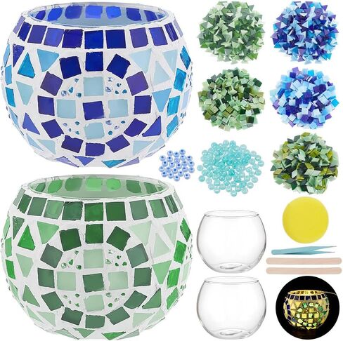 WEBEEDY 2 Sets Mosaic Glass Candle Holders Romantic Mosaic Candle Holders Making for Tealight Multicolor Candles Holder Making Kits with Instruction for Beginner Adult Home Table Decor,3.9x3 Inch in Kuwait