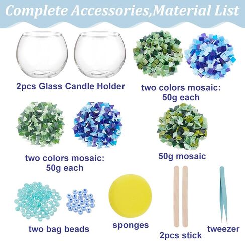WEBEEDY 2 Sets Mosaic Glass Candle Holders Romantic Mosaic Candle Holders Making for Tealight Multicolor Candles Holder Making Kits with Instruction for Beginner Adult Home Table Decor,3.9x3 Inch in Kuwait