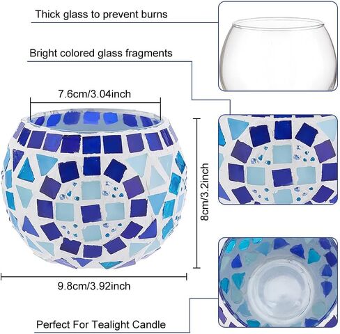 WEBEEDY 2 Sets Mosaic Glass Candle Holders Romantic Mosaic Candle Holders Making for Tealight Multicolor Candles Holder Making Kits with Instruction for Beginner Adult Home Table Decor,3.9x3 Inch in Kuwait