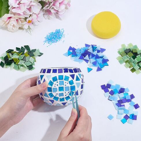 WEBEEDY 2 Sets Mosaic Glass Candle Holders Romantic Mosaic Candle Holders Making for Tealight Multicolor Candles Holder Making Kits with Instruction for Beginner Adult Home Table Decor,3.9x3 Inch in Kuwait