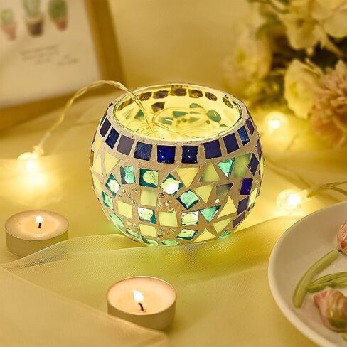 WEBEEDY 2 Sets Mosaic Glass Candle Holders Romantic Mosaic Candle Holders Making for Tealight Multicolor Candles Holder Making Kits with Instruction for Beginner Adult Home Table Decor,3.9x3 Inch in Kuwait