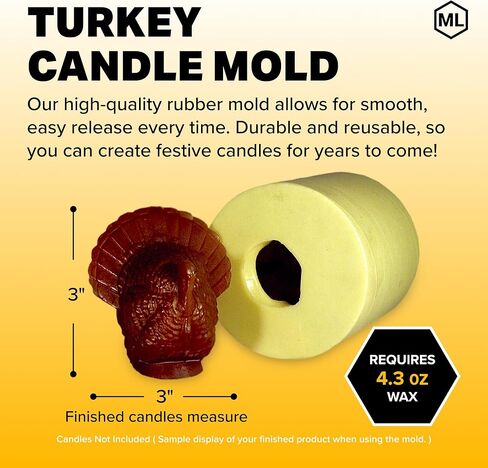 Mann Lake Turkey Candle Mold, Reusable Rubber Mold for Thanksgiving, Durable Turkey-Shaped Rubber Mold for DIY Wax Candle Making, Ideal for Fall Decor, Crafts, and Handmade Gifts in Saudi Arabia