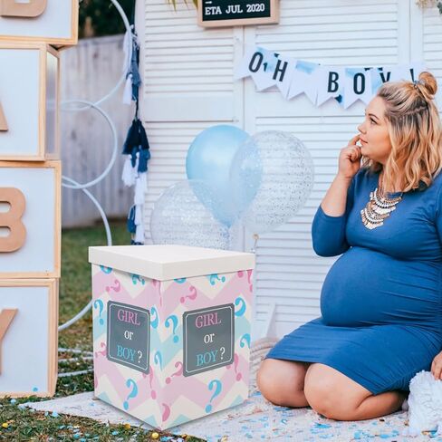 Veemoon Gender Reveal Box,15. 72 X 11. 79 X 11. 79 Inch Foldable Paper Box for Baby Shower Boy Or Girl Gender Reveal Party Decorations in Kuwait