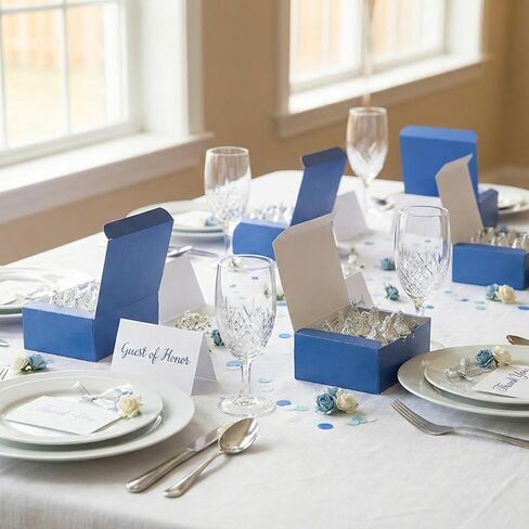 Fun Express 5" x 4 1/2" x 2" Blue Square Cardstock Party Favor Boxes - 12 Piece in Kuwait