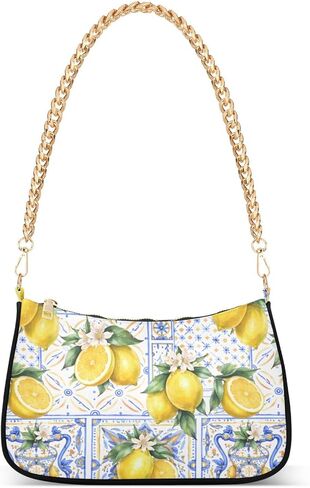 Shoulder Bags for Women Vintage Yellow Lemon Fruit and Blue Print Hobo Tote Handbag Small Clutch Purse with Zipper Closure in Saudi Arabia