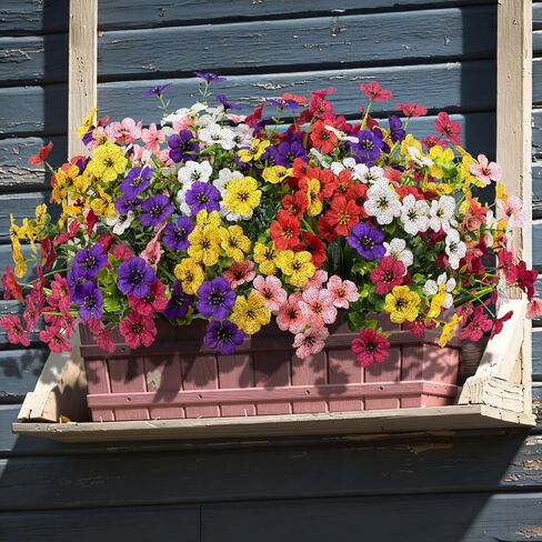 24 Bundles Outdoors Artificial Flowers UV Resistant Fake Silk Flowers Garden Porch Window Box Decoration Faux Plastic Plants for Spring Summer (Mix Color) in Saudi Arabia