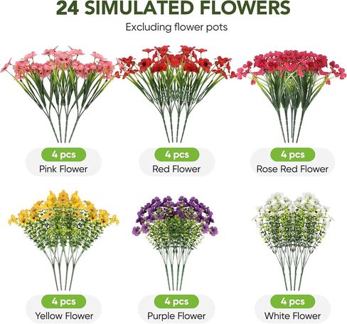 24 Bundles Outdoors Artificial Flowers UV Resistant Fake Silk Flowers Garden Porch Window Box Decoration Faux Plastic Plants for Spring Summer (Mix Color) in Saudi Arabia