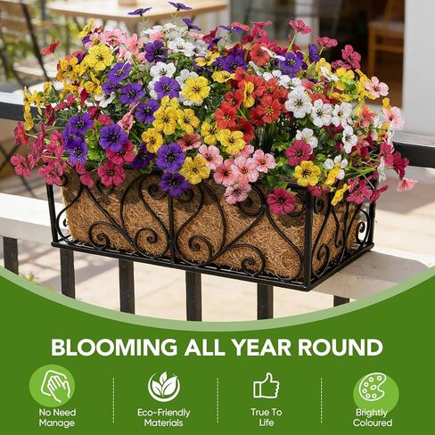 24 Bundles Outdoors Artificial Flowers UV Resistant Fake Silk Flowers Garden Porch Window Box Decoration Faux Plastic Plants for Spring Summer (Mix Color) in Saudi Arabia