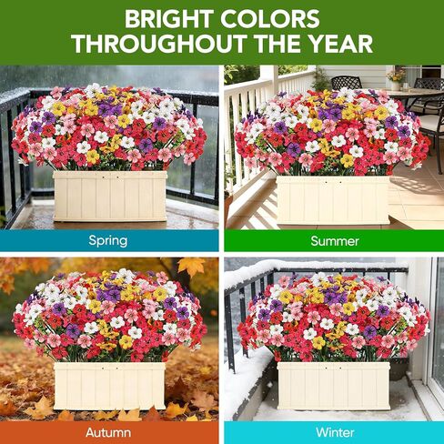 24 Bundles Outdoors Artificial Flowers UV Resistant Fake Silk Flowers Garden Porch Window Box Decoration Faux Plastic Plants for Spring Summer (Mix Color) in Saudi Arabia