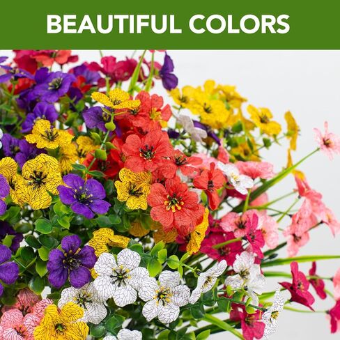 24 Bundles Outdoors Artificial Flowers UV Resistant Fake Silk Flowers Garden Porch Window Box Decoration Faux Plastic Plants for Spring Summer (Mix Color) in Saudi Arabia