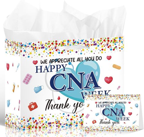 Falueqg CNA Week Gift Bags - Happy CNA Week Gift Bags with Tissue Paper Nurse Appreciate Gifts Thank You Party Supplies for Healthcare Workers Certified Nursing Assistant Graduation in Saudi Arabia