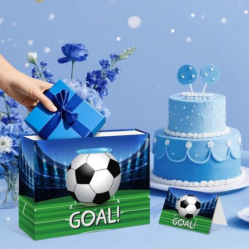 Soccer Gift Bag Large 11.8" Goal Wrapping Paper Gift Bag with Greeting Card Tissue Paper for Boys' Soccer Parties Team Celebrations Party Favor Bag in Saudi Arabia