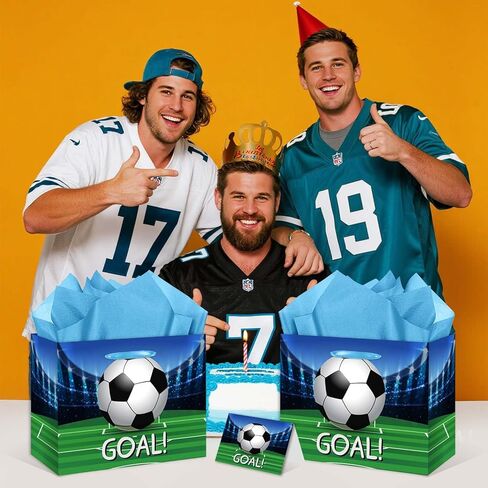 Soccer Gift Bag Large 11.8" Goal Wrapping Paper Gift Bag with Greeting Card Tissue Paper for Boys' Soccer Parties Team Celebrations Party Favor Bag in Saudi Arabia