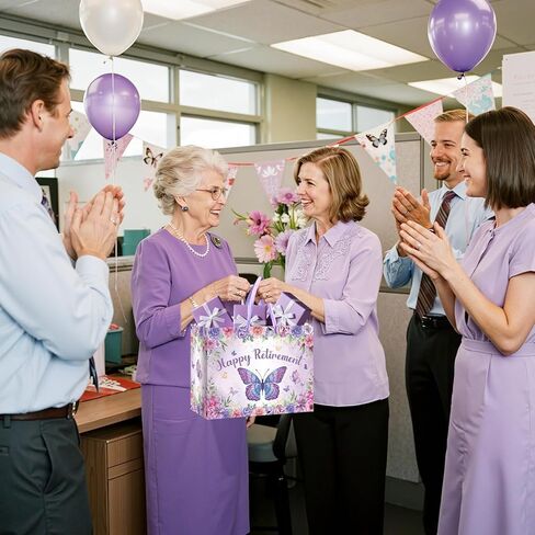 Purple Retirement Gift Bag for Women Butterfly Retirement Wrapping Paper Bag with Tissue Paper and Card Retired Gifts for Women Purple Retired Decorations Supplies for Going Away Farewell Party in Saudi Arabia
