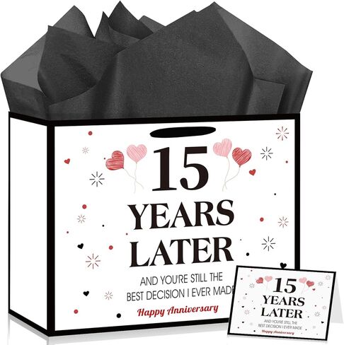 Peconal Happy 1st Anniversary Party Favor Bag with Tissue Paper and Greeting Card White One Year Wedding Anniversary Wrapping Paper Bag 1 Year Later First Wedding Bags for Him Her Couple Wife Husband in Kuwait