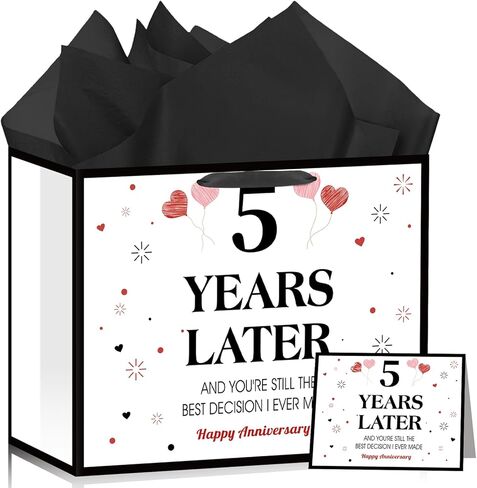 Peconal Happy 1st Anniversary Party Favor Bag with Tissue Paper and Greeting Card White One Year Wedding Anniversary Wrapping Paper Bag 1 Year Later First Wedding Bags for Him Her Couple Wife Husband in Kuwait