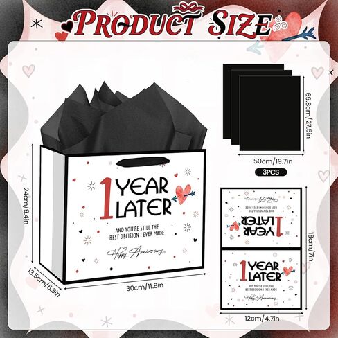 Peconal Happy 1st Anniversary Party Favor Bag with Tissue Paper and Greeting Card White One Year Wedding Anniversary Wrapping Paper Bag 1 Year Later First Wedding Bags for Him Her Couple Wife Husband in Kuwait