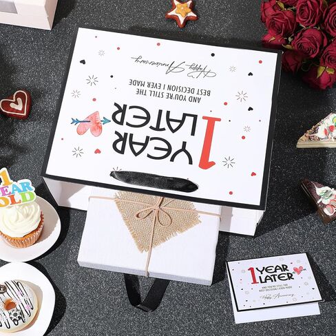 Peconal Happy 1st Anniversary Party Favor Bag with Tissue Paper and Greeting Card White One Year Wedding Anniversary Wrapping Paper Bag 1 Year Later First Wedding Bags for Him Her Couple Wife Husband in Kuwait