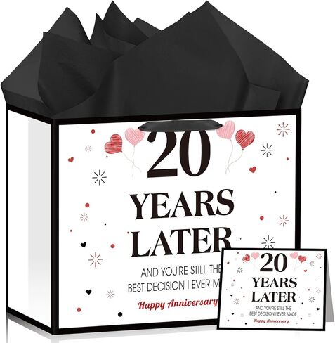 Peconal Happy 1st Anniversary Party Favor Bag with Tissue Paper and Greeting Card White One Year Wedding Anniversary Wrapping Paper Bag 1 Year Later First Wedding Bags for Him Her Couple Wife Husband in Kuwait