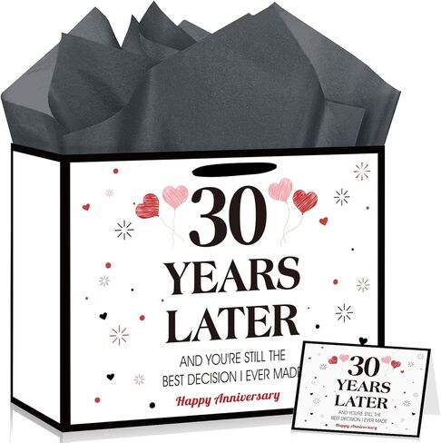 Peconal Happy 1st Anniversary Party Favor Bag with Tissue Paper and Greeting Card White One Year Wedding Anniversary Wrapping Paper Bag 1 Year Later First Wedding Bags for Him Her Couple Wife Husband in Kuwait