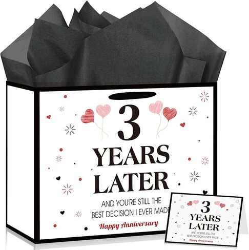 Peconal Happy 1st Anniversary Party Favor Bag with Tissue Paper and Greeting Card White One Year Wedding Anniversary Wrapping Paper Bag 1 Year Later First Wedding Bags for Him Her Couple Wife Husband in Kuwait