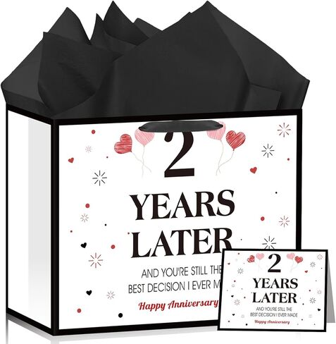 Peconal Happy 1st Anniversary Party Favor Bag with Tissue Paper and Greeting Card White One Year Wedding Anniversary Wrapping Paper Bag 1 Year Later First Wedding Bags for Him Her Couple Wife Husband in Kuwait