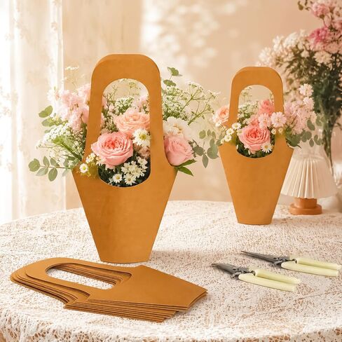 MEI SHUO PIN Flower Bags 100Packs,Flower Bags for Bouquets,Kraft Paper Flowers Gift Bags,Suitable for Florist Shops, Weddings, Valentine's Day, Birthday Parties, Thanksgiving and Mother's Day(13.8'') in Saudi Arabia