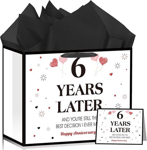 Peconal Happy 1st Anniversary Party Favor Bag with Tissue Paper and Greeting Card White One Year Wedding Anniversary Wrapping Paper Bag 1 Year Later First Wedding Bags for Him Her Couple Wife Husband in Kuwait