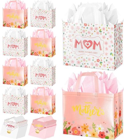 Jaywayang 2Pcs 12.6" Happy Mother's Day Gift Bags with Tissue Paper, Envelope and Card, Reusable Non-Woven Bag with Handles for Mother's Day Party Supplies in Kuwait