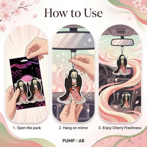 PumpCar 2 pieces double-sided Nezuko Japanese hanging Cherry-Scented car air Freshener Anime Cool for rearview mirror Car Interior Accessories Household Gifts in Saudi Arabia