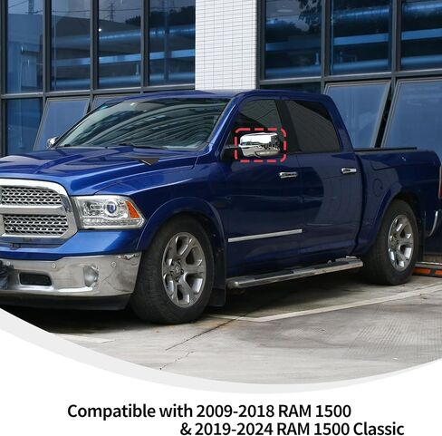 Linskip Driver and Passenger Side Mirror Covers Compatible with 2009-2018 RAM 1500 & 2019-2024 RAM 1500 Classic with Turn Signal Light Cutout, Door Mirror Bezel Caps Chrome in Kuwait