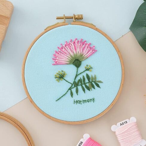 Daisy Flowers Embroidery Kit for Beginners Adult, Easy to Learn Floral Pattern Craft Kits Cross Stitch Kits with Embroidery Hoops, Crafts for Adults, DIY Needlework Gifts for Women Mom in Kuwait