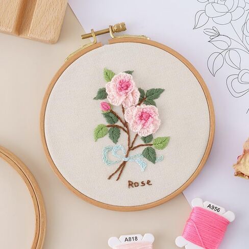 Daisy Flowers Embroidery Kit for Beginners Adult, Easy to Learn Floral Pattern Craft Kits Cross Stitch Kits with Embroidery Hoops, Crafts for Adults, DIY Needlework Gifts for Women Mom in Kuwait
