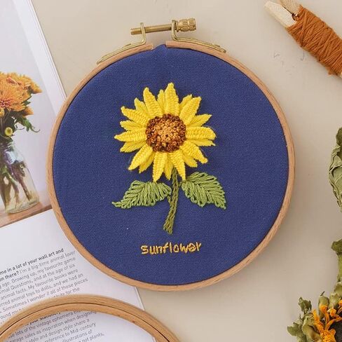 Daisy Flowers Embroidery Kit for Beginners Adult, Easy to Learn Floral Pattern Craft Kits Cross Stitch Kits with Embroidery Hoops, Crafts for Adults, DIY Needlework Gifts for Women Mom in Kuwait