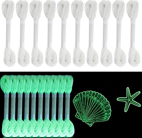10PCS 8.75 Yards White Glow in The Dark Embroidery Thread Neon Cross Stitch Polyester Strings for Beginners Luminous Cross Stitch Yarn for Sewing Patterns Crochet Crafts DIY Accessories in Saudi Arabia