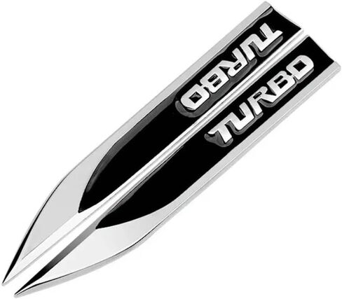 2Pcs 3D Polished Chrome Turbo Letter Car Emblem Trunk Lid Sport Decal Car Badge Sticker Turbo Racing Car Emblem (Silver&Black) in Saudi Arabia