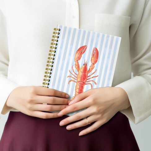 BRRNYOI Red Lobster Ocean Beach Notebook Journal 5.5x8.3, Lobster Lover Gifts, Crawfish Gifts Journal for Writing, Trendy Blue Striped Nautical Coastal Hardcover Spiral Notebooks for Note Taking in Kuwait