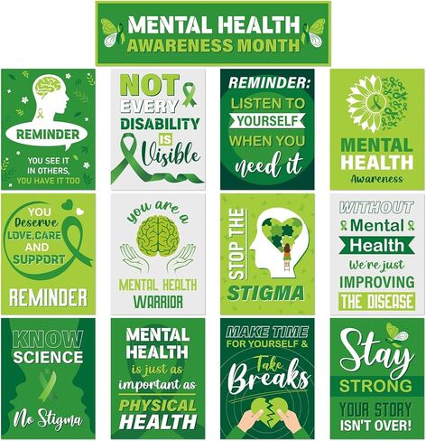 gisgfim 13Pcs Mental Health Awareness Posters for Classroom Decoration Motivational Therapy Offices Decor Mental Health Ribbon Bulletin Board for Positive Affirmation Student Nurse Wall Supplies in Kuwait