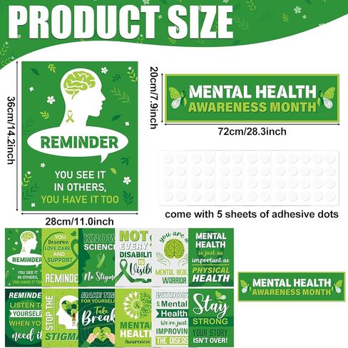 gisgfim 13Pcs Mental Health Awareness Posters for Classroom Decoration Motivational Therapy Offices Decor Mental Health Ribbon Bulletin Board for Positive Affirmation Student Nurse Wall Supplies in Kuwait