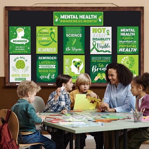 gisgfim 13Pcs Mental Health Awareness Posters for Classroom Decoration Motivational Therapy Offices Decor Mental Health Ribbon Bulletin Board for Positive Affirmation Student Nurse Wall Supplies in Kuwait