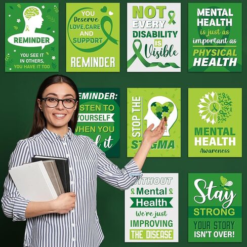 gisgfim 13Pcs Mental Health Awareness Posters for Classroom Decoration Motivational Therapy Offices Decor Mental Health Ribbon Bulletin Board for Positive Affirmation Student Nurse Wall Supplies in Kuwait